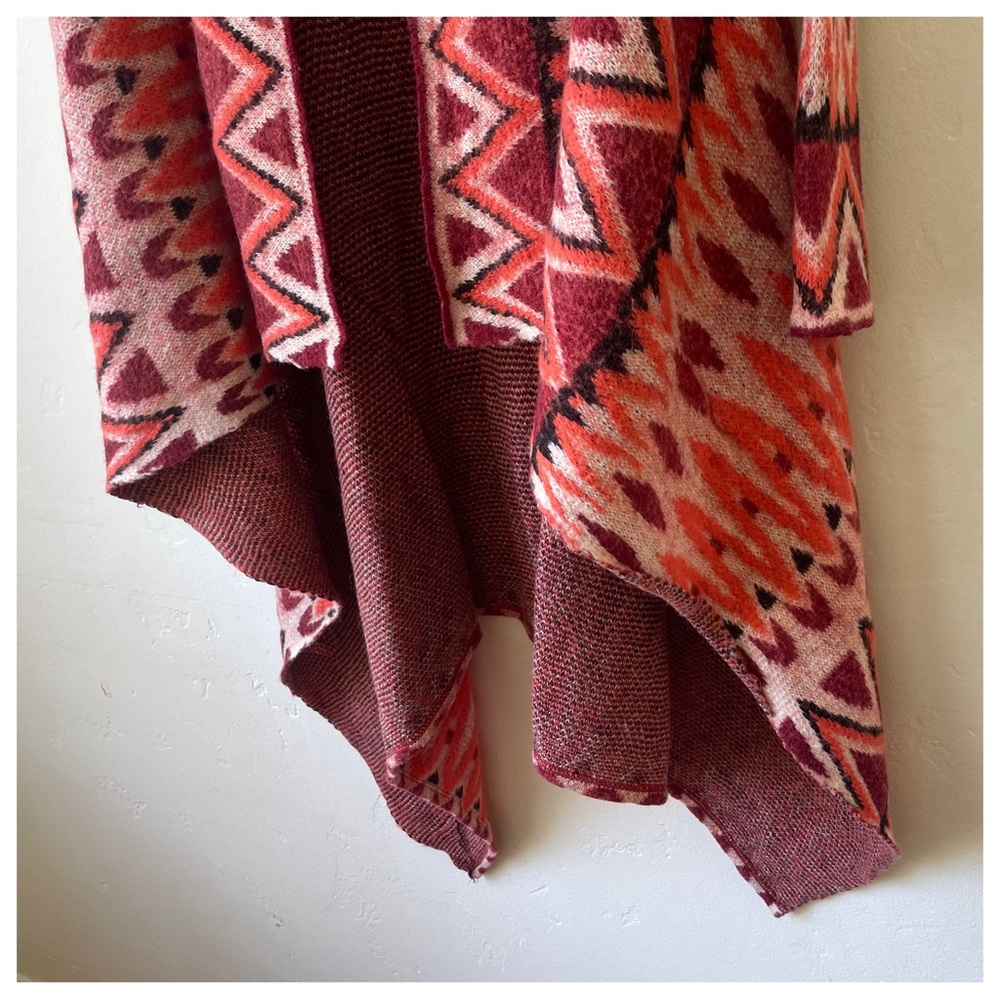 Anthropologie Sleeping On Snow Red Wool Long Open Front Waterfall Cardigan XS - Picture 6 of 6